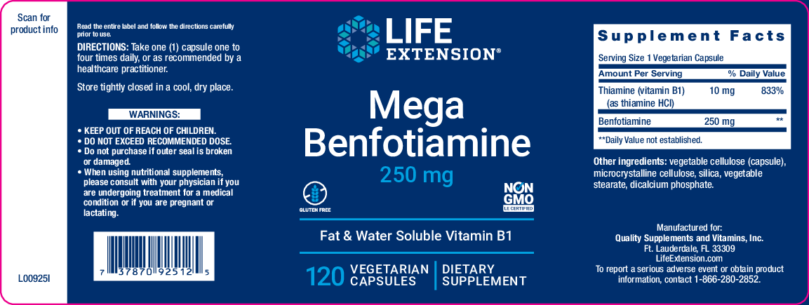 Life Extension Mega Benfotiamine 250 mg 120 vegcaps