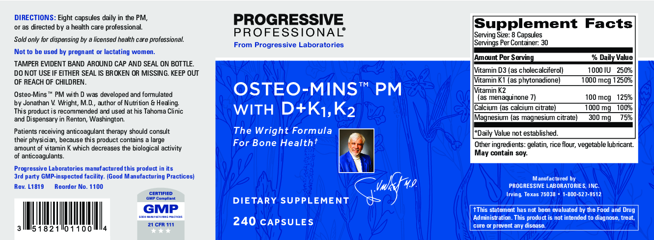 Progressive Labs Osteo-Mins  PM with D+K1, K2 240 caps