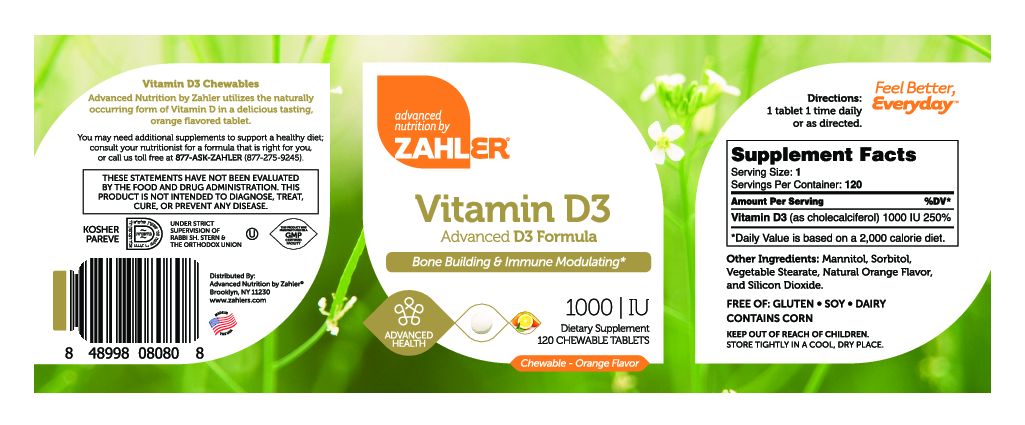 Advanced Nutrition by Zahler Vitamin D3 Chewable 1000 IU 120 tabs