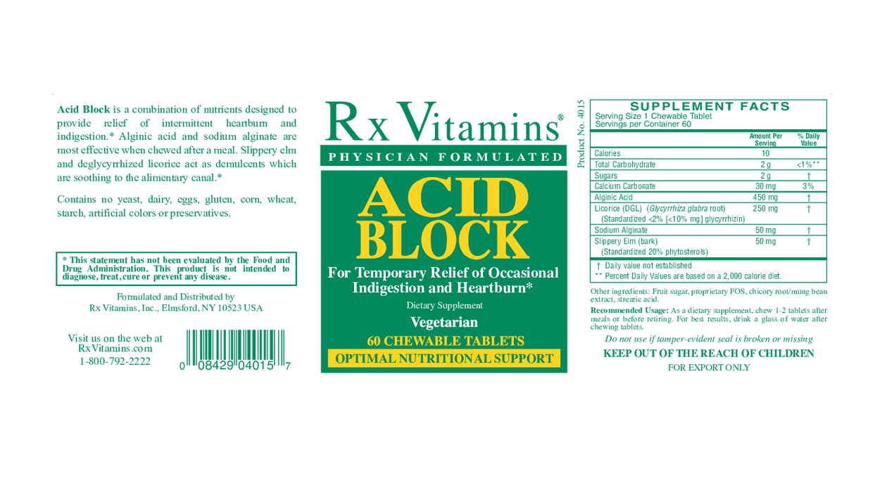 Rx Vitamins Acid Block 60 chew tabs