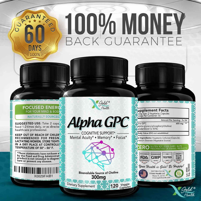 Alpha GPC Cholin-Ergänzung 600 mg, 99 %+ hochreine, hoch bioverfügbare Cholinquelle, 120 vegetarische Kapseln, kognitiver Verstärker, Nootropikum, unterstützt Gedächtnis und Gehirnfunktion, steigert Konzentration und Stimmung