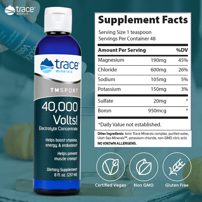 Trace Minerals 40,000 Volts Liquid Electrolyte Concentrate Drops 8 oz