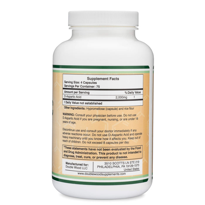 Double Wood D-Aspartic Acid (DAA) 2,000mg Per Serving, 300 Capsules