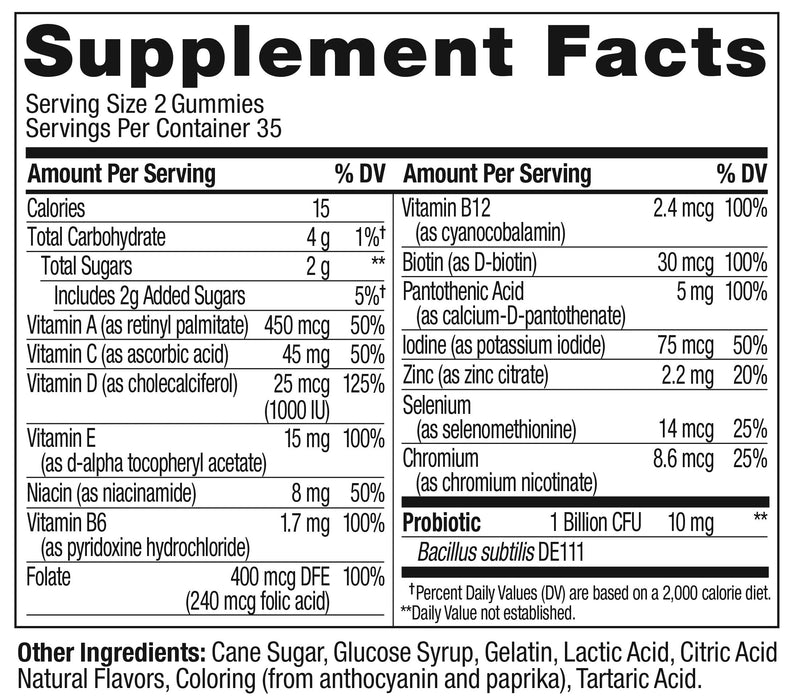 OLLY Multi + Probiotic Adult Multivitamin Gummy, 35 Day Supply (70 Gummies), Tropical Twist, 1 Billion CFUs, Digestive and Immune Support Chewable Supplement