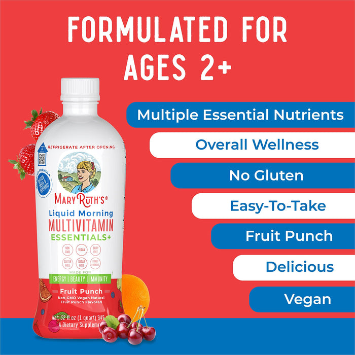 MaryRuth Liquid Morning Multivitamins Fruit Punch 32 Fl Oz No Added Sugar