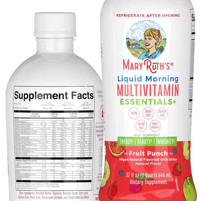 MaryRuth Liquid Morning Multivitamins Fruit Punch 32 Fl Oz No Added Sugar