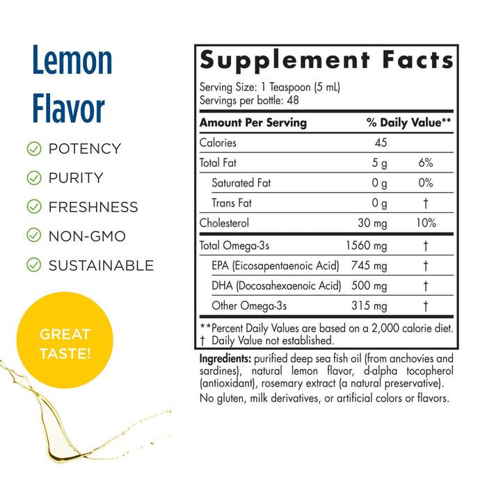 Nordic Naturals Omega-3 Lemon Flavor 8 oz  liquid 48 Servings