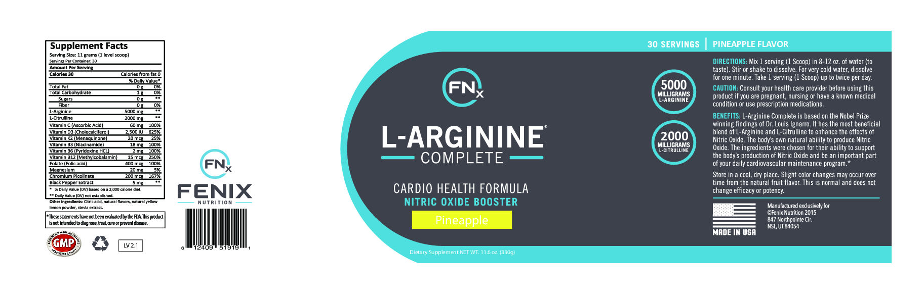 Fenix Nutrition L-Arginine Complete Pineapple 30 srvng