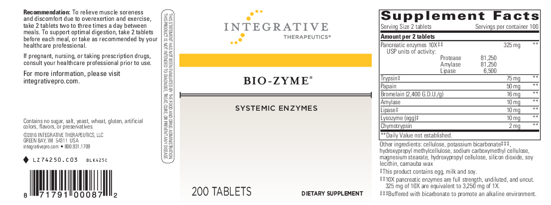 Integrative Therapeutics Bio-Zyme 200 tabs