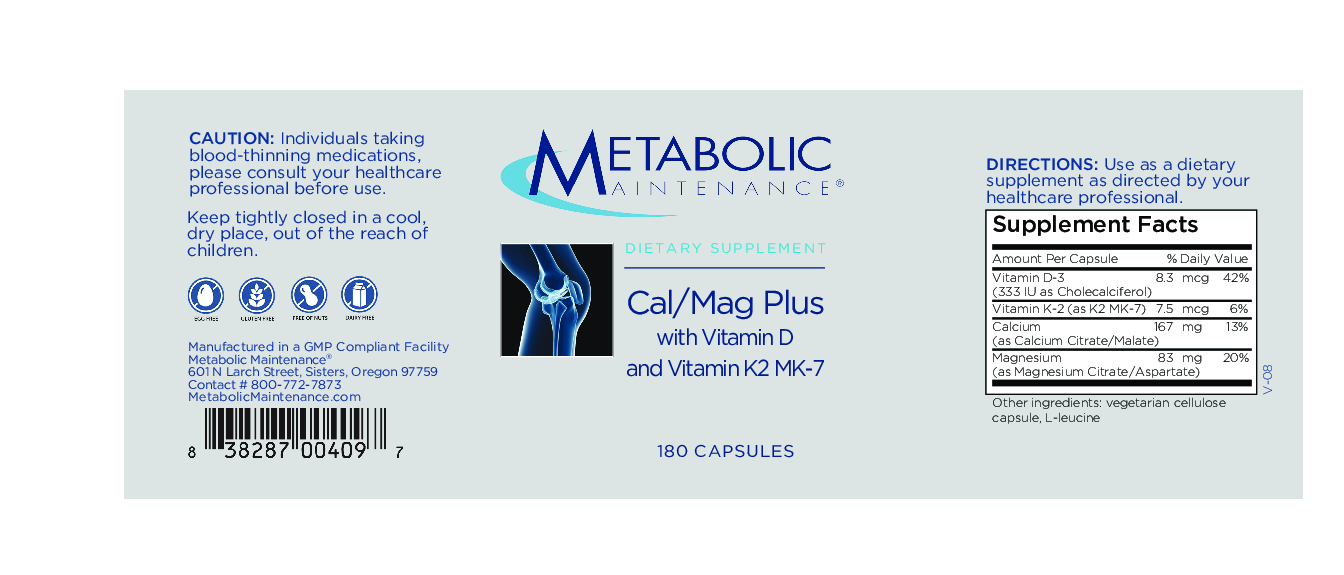 Metabolic Maintenance Cal/Mag Plus w/Vitamin D & K2 180 caps