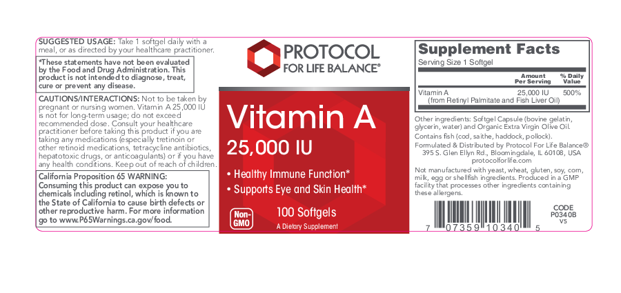 Protocol For Life Balance Vitamin A 25,000IU 100 gels