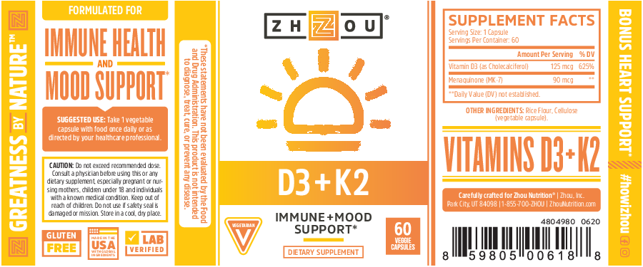 ZHOU Nutrition K2 + D3 60 vegcaps