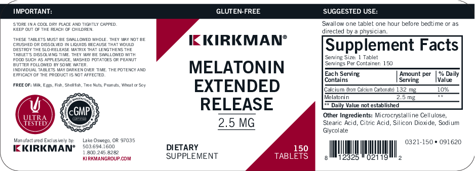 Kirkman Labs Melatonin Ext. Release 2.5 mg 150 tabs