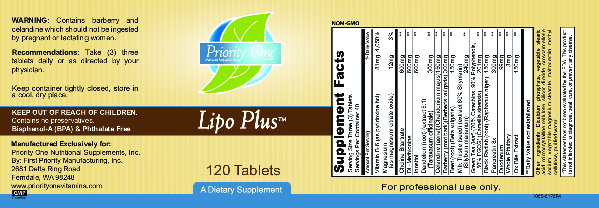 Priority One Vitamins Lipo Plus 120 tabs