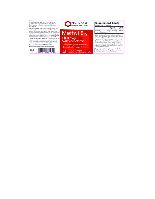 Protocol For Life Balance Methyl B12 1000 mcg 100 loz