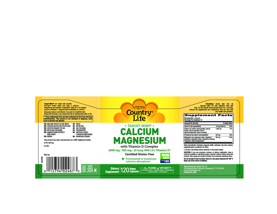 Country Life Calcium Magnesium w/ D 120 vegcaps