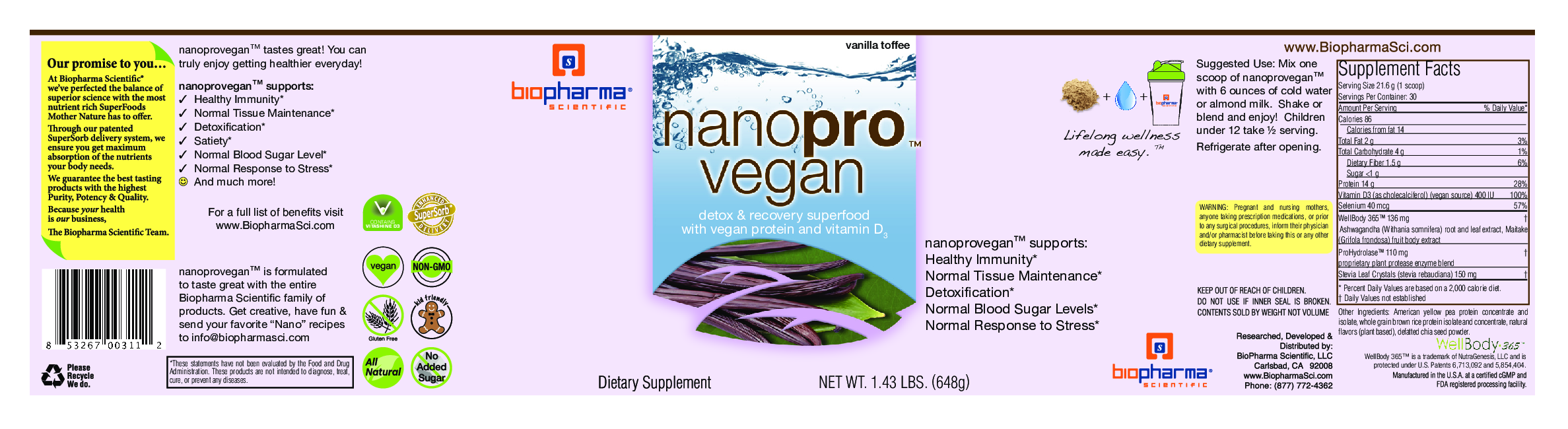 BioPharma Scientific Nanopro Vegan Vanilla Toffee 30 servings