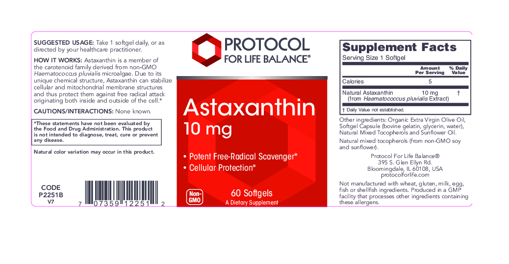 Protocol For Life Balance Astaxanthin 10 mg 60 gels