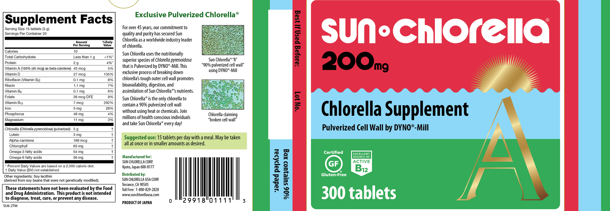 Sun Chlorella USA Sun  Chlorella 200 mg 300 tabs