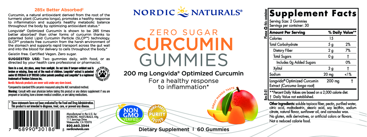 Nordic Naturals Nordic Zero Sugar Curcumin  60 gummies