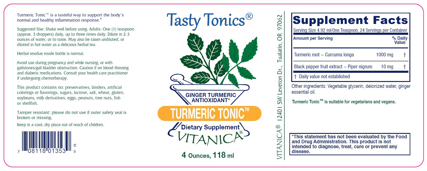 Vitanica Turmeric Tonic 4 fl oz