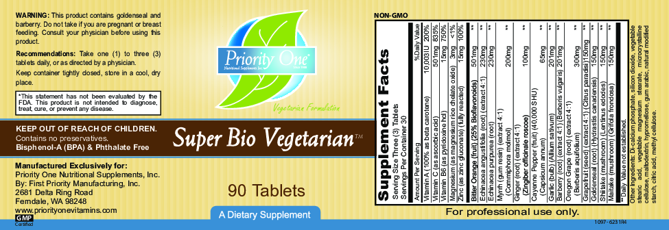 Priority One Vitamins Super Bio Vegetarian