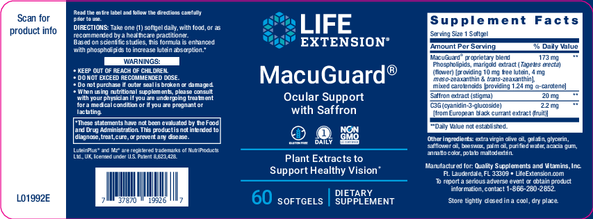 Life Extension MacuGuard Ocu Supp w/ Saff 60 softgels
