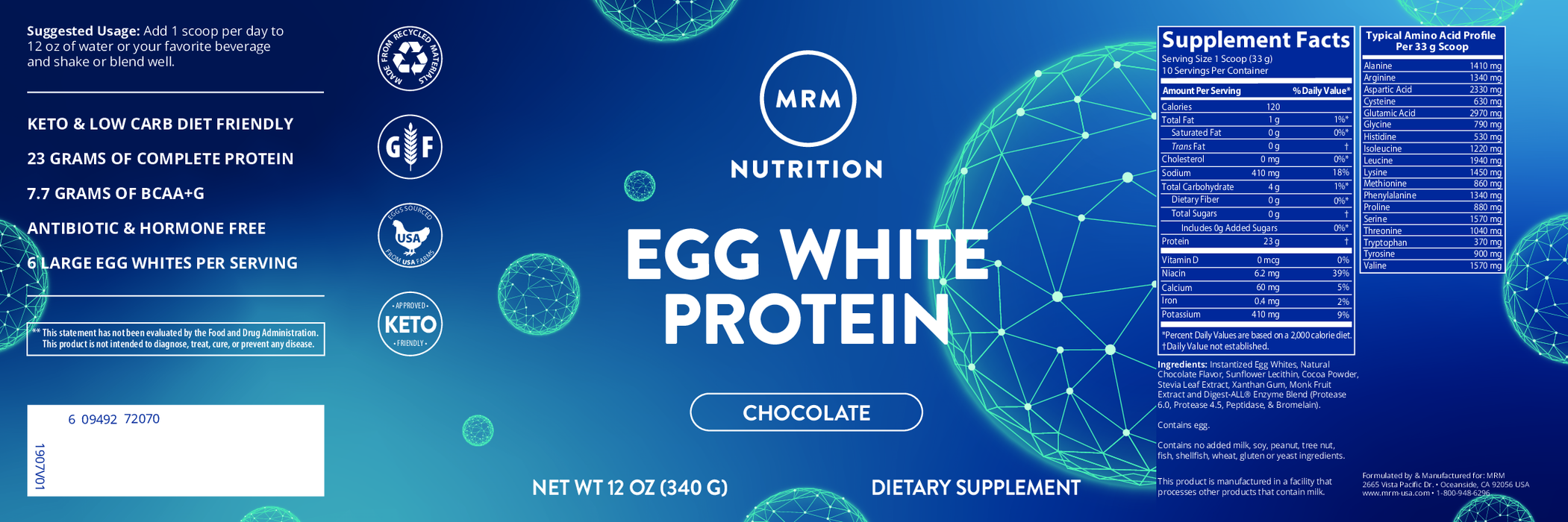 Metabolic Response Modifier Egg White Protein Chocolate 12 oz