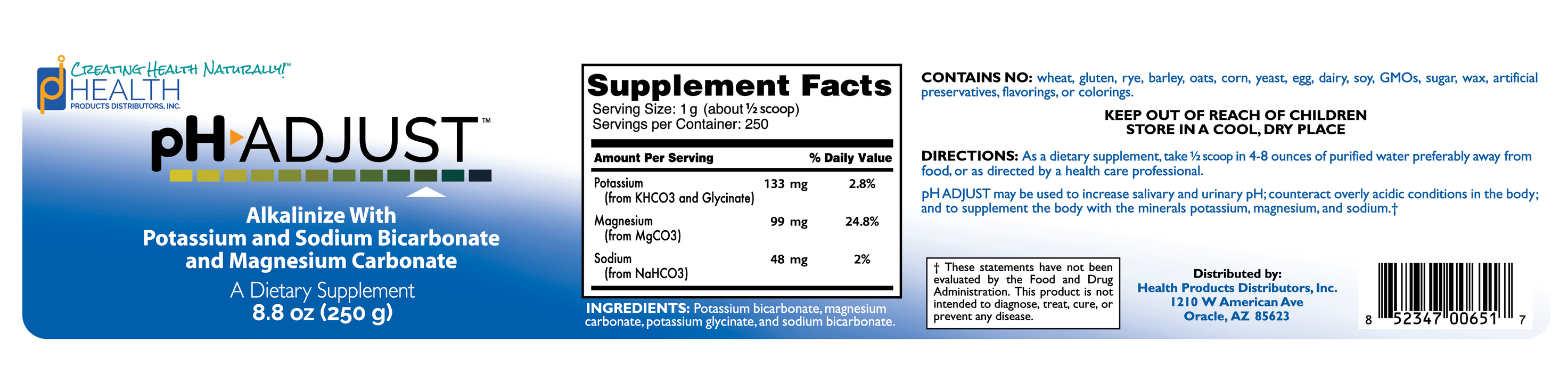 Health Products Distributors pH Adjust 250 servings