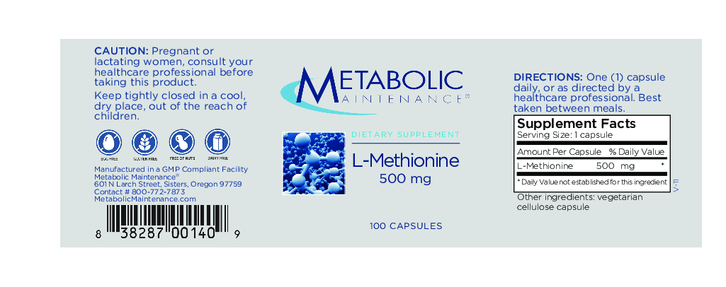 Metabolic Maintenance L-Methionine 500 mg 100 caps