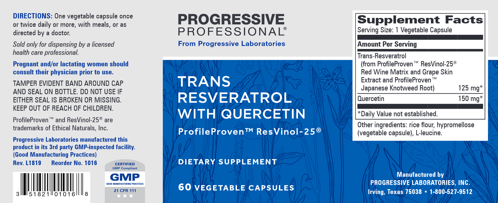 Progressive Labs Trans Resveratrol w/Quercetin 60 vegcaps