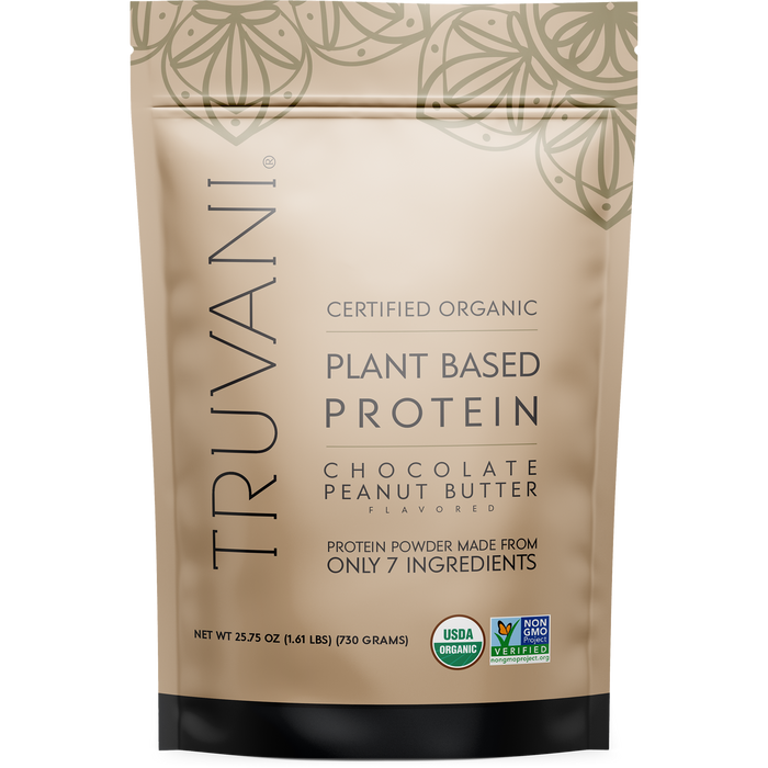 Truvani Plant Based Protein Powder - Chocolate Peanut Butter 20 Servings USDA Certified Organic Protein Powder - Vegan, Non-GMO, Dairy, Soy & Gluten Free