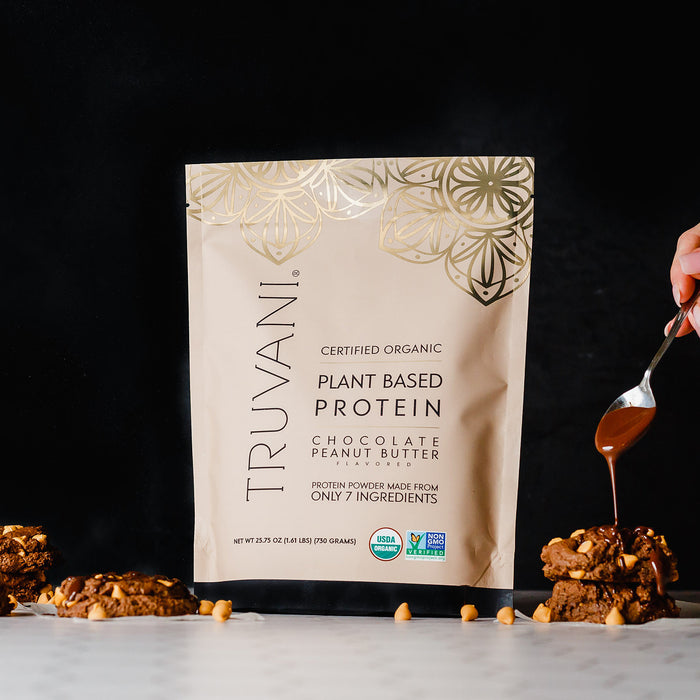 Truvani Plant Based Protein Powder - Chocolate Peanut Butter 20 Servings USDA Certified Organic Protein Powder - Vegan, Non-GMO, Dairy, Soy & Gluten Free