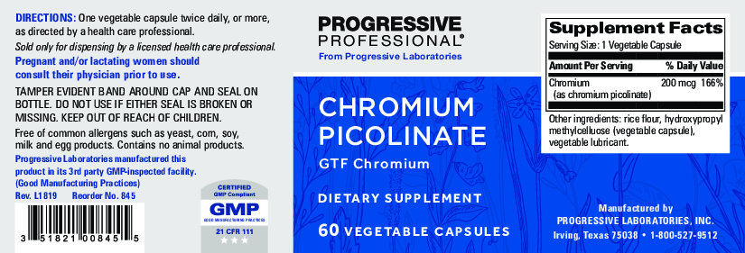 Progressive Labs Chromium Picolinate-V 60 vcaps
