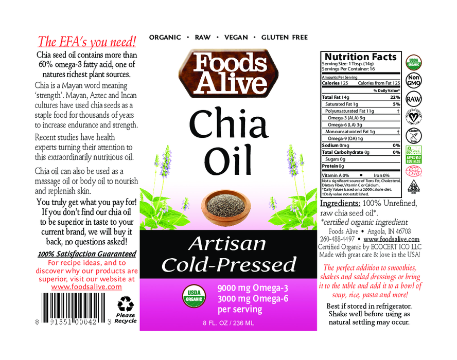 Foods Alive Chia Seed Oil Organic 8 fl oz