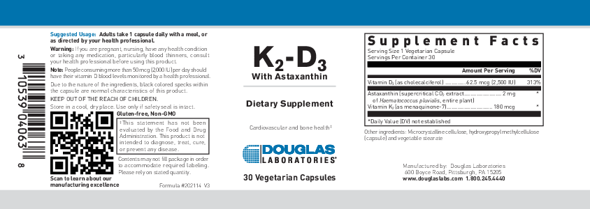 Douglas Laboratories® K2-D3 w/Astaxanthin 30 vegcaps