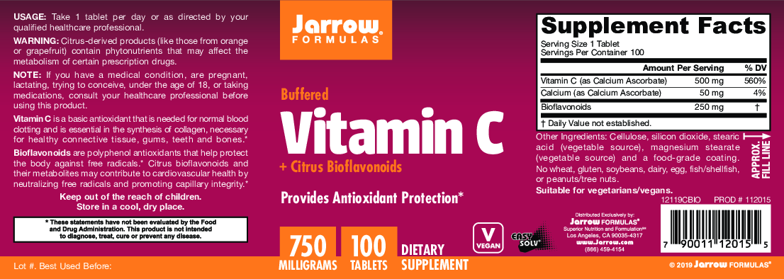 Jarrow Formulas Buff Vit C + Cit Biofl 750 mg 100 tabs
