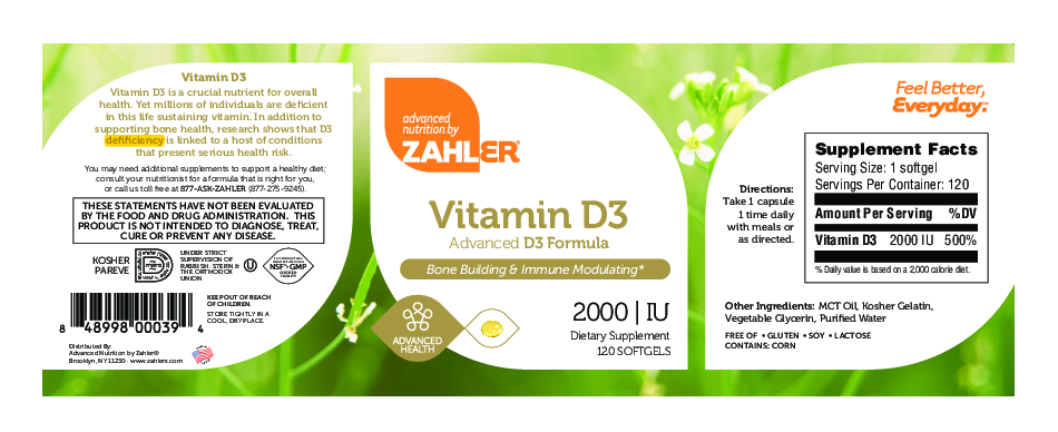 Advanced Nutrition by Zahler Vitamin D3 2000 IE 120 Kapseln