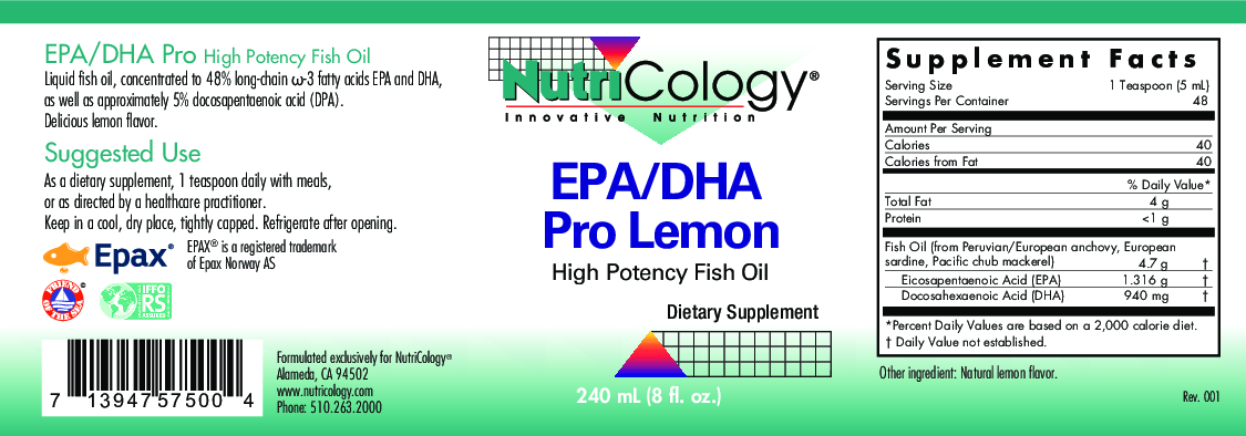 Nutricology EPA/DHA Pro Lemon 240 ml