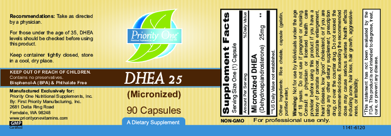 Priority One Vitamins DHEA 25 mg 90 caps