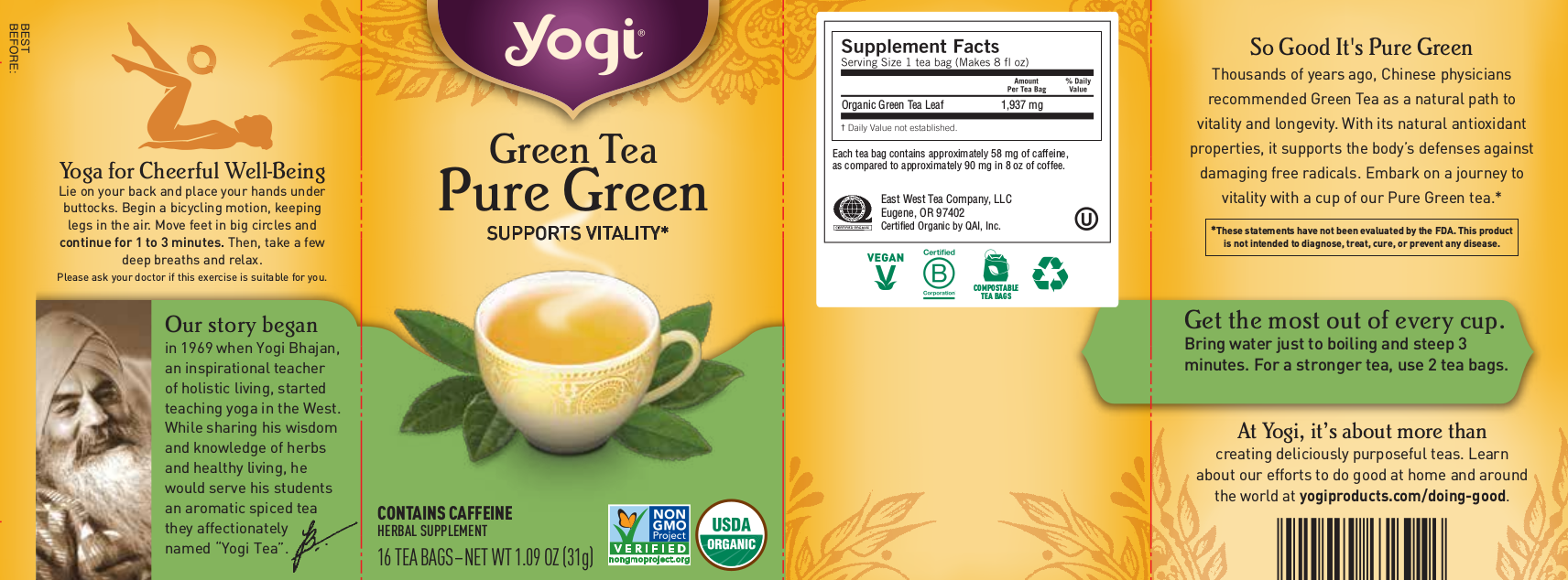 Yogi Teas Pure Green 16 чайных пакетиков