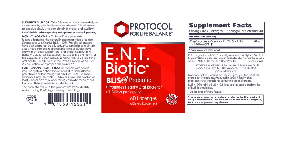 Protocol For Life Balance E.N.T. Biotic 60 lozenges