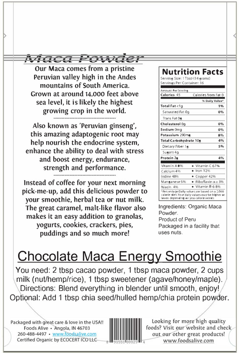 Foods Alive Maca Powder Organic 8 oz