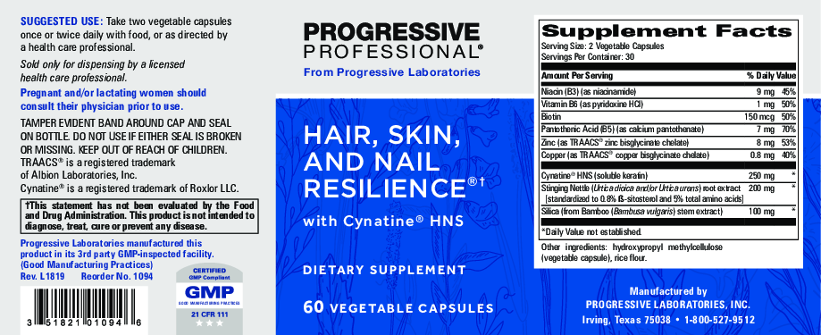 Progressive Labs Hair, Skin & Nail Resilience 60 vegcaps