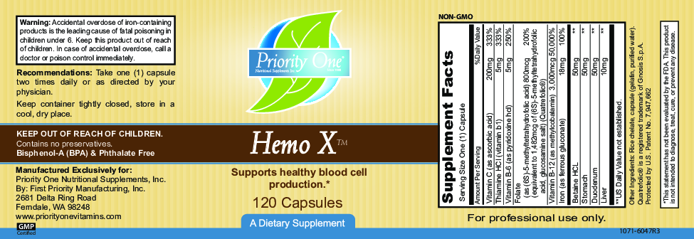 Priority One Vitamins Hemo-X 120 caps