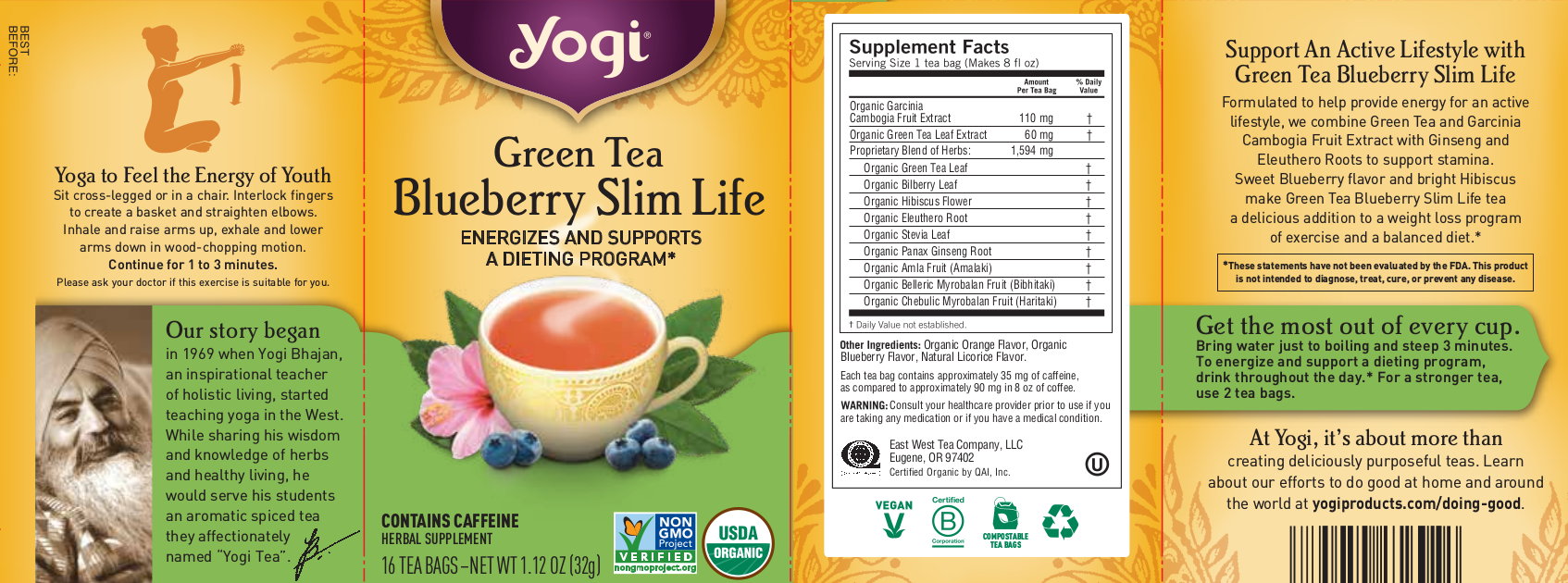 Yogi Teas Green Tea Blueberry Slim Life 16 bags