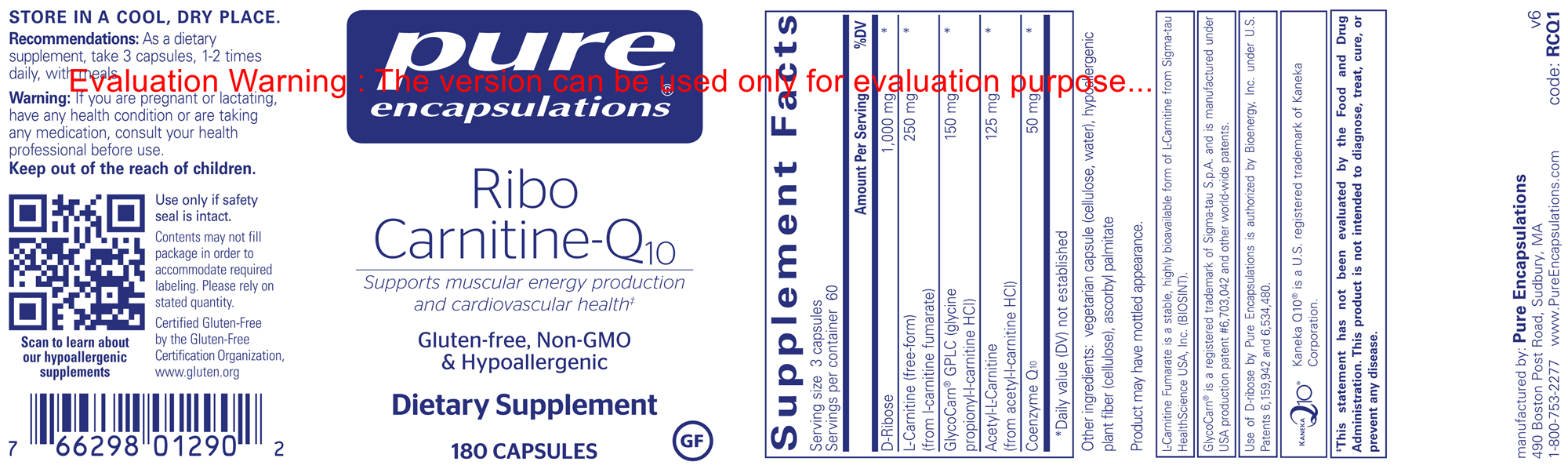 Pure Encapsulations RiboCarnitine-Q10 180 vcaps
