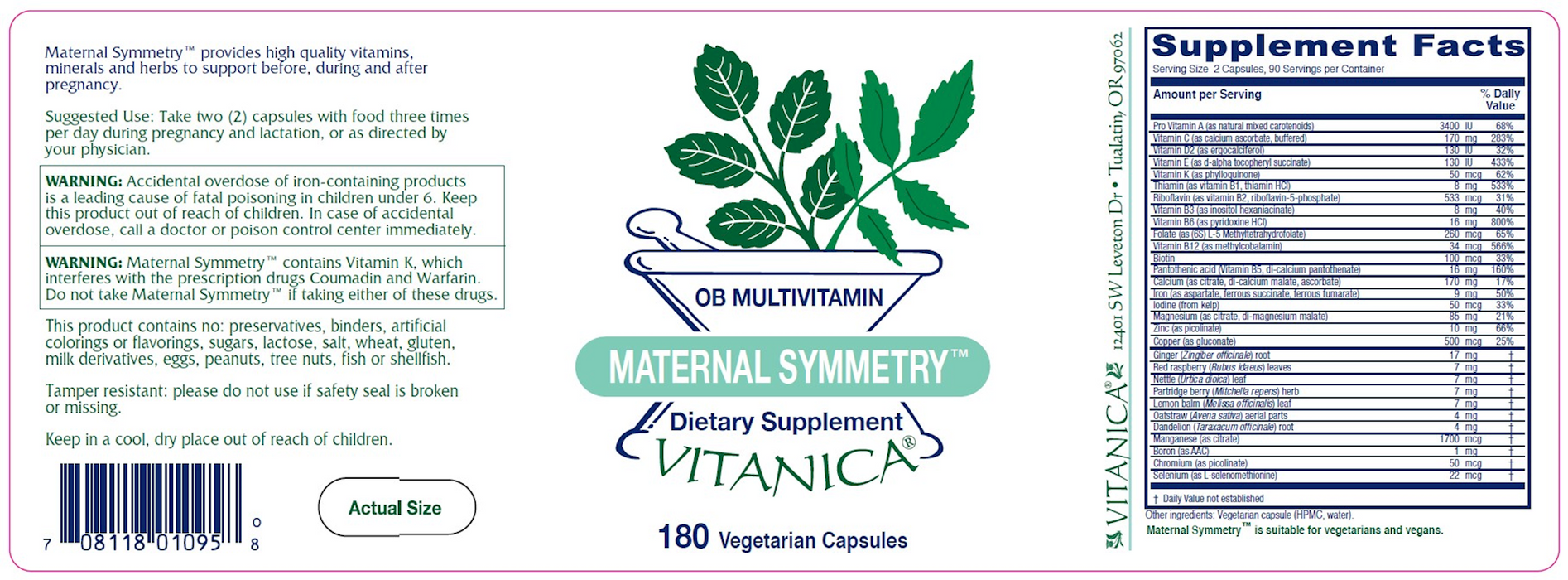 Vitanica Maternal Symmetry 180 caps