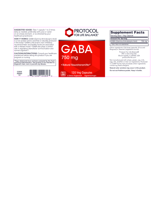 Protocol For Life Balance Gaba 750 mg 120 vegcaps