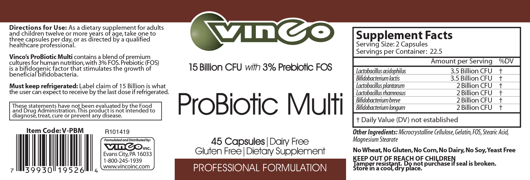 Vinco ProBiotic Multi 15 Billion 45 caps